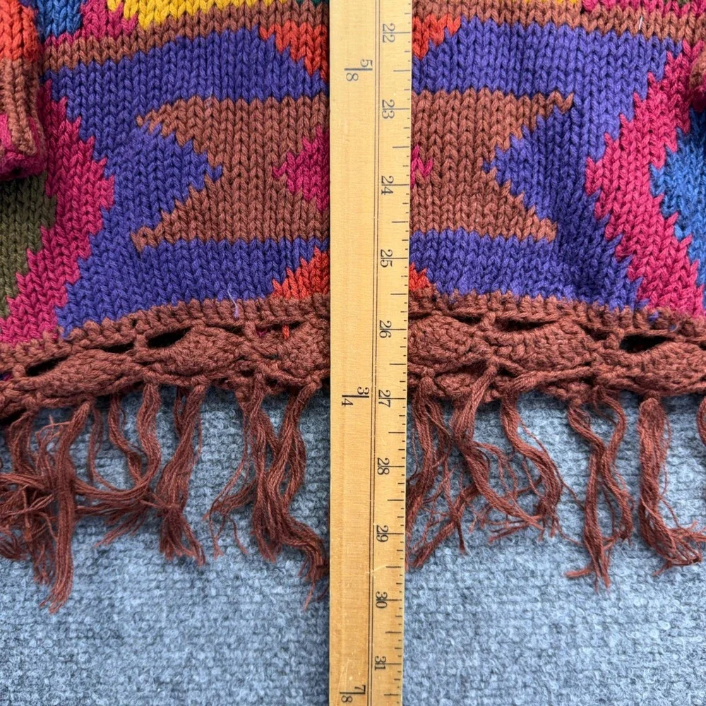 Vintage IVY Southwest Geometric Fringe Sweater Womens Large Ramie Cotton Knit - Picture 4 of 7